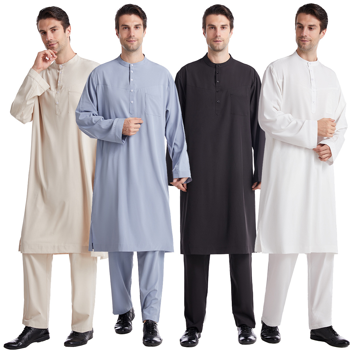 Men Formal Wear Dubai - ชายมุสลิม Jubba Thobe 2 ชิ้นชุดด้านบนกางเกง Mens