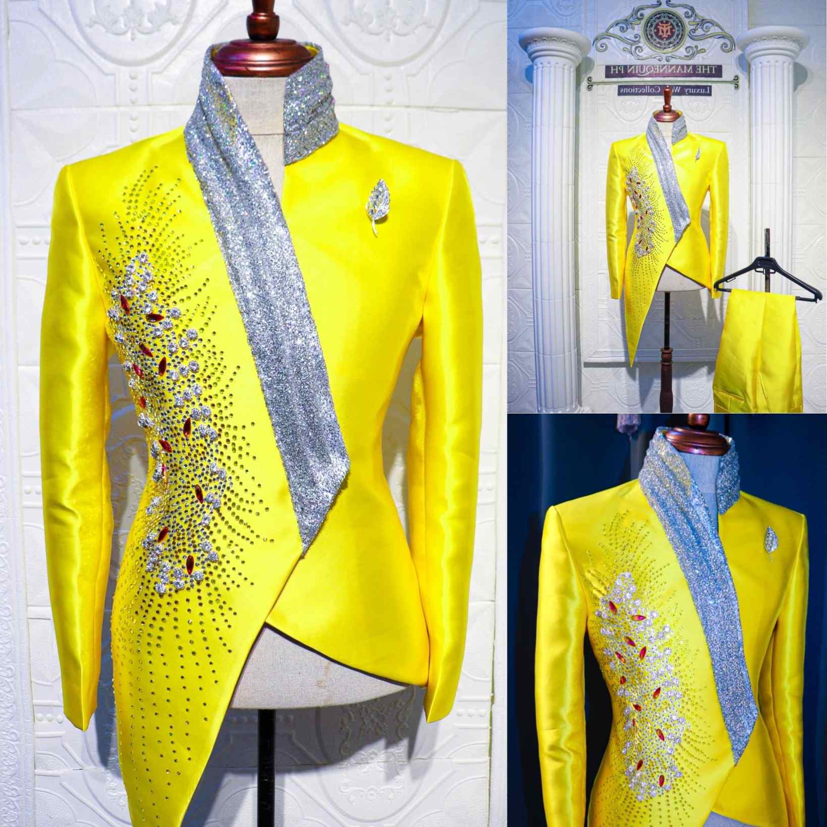 Formal Wear For Men Yellow - แฟชั่นสีเหลืองงานแต่งงาน Tuxedos ที่ไม่ซ้ํากัน 2 ชิ้นชุดเสื้อกางเกงผู้ชายชุด Designer