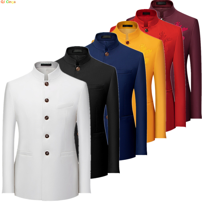 Formal Wear For Men Yellow - เสื้อสูทผู้ชายสไตล์จีน แขนยาว ทรงเกาหลี สำหรับงานทางการ ไซส์เอเชีย L-7XL