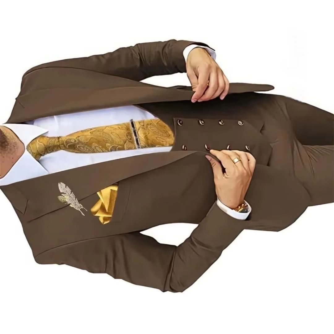 Men'S Formal Wear Not Suit - ชุดสูทผู้ชายทรงสลิมฟิต 3 ชิ้น พร้อมเสื้อเบลเซอร์กระดุมทองแบบสองแถว เสื้อกั๊ก และกางเกง