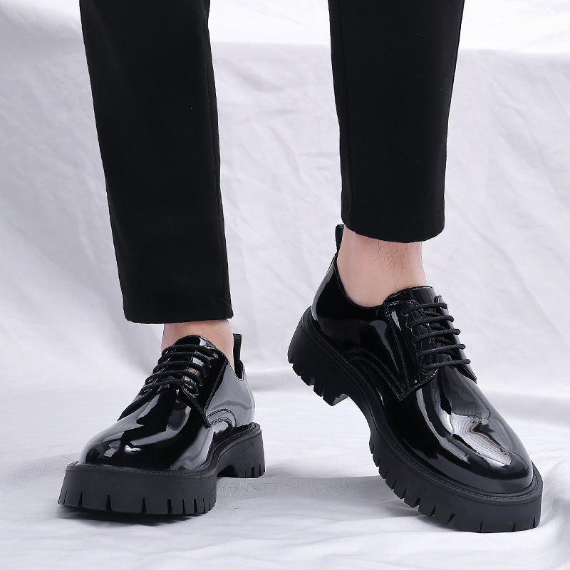 รองเท้าหนังแก้วสีดำแบบผูกเชือก - Men Formal Wear All Black บทวิจารณ์และราคา