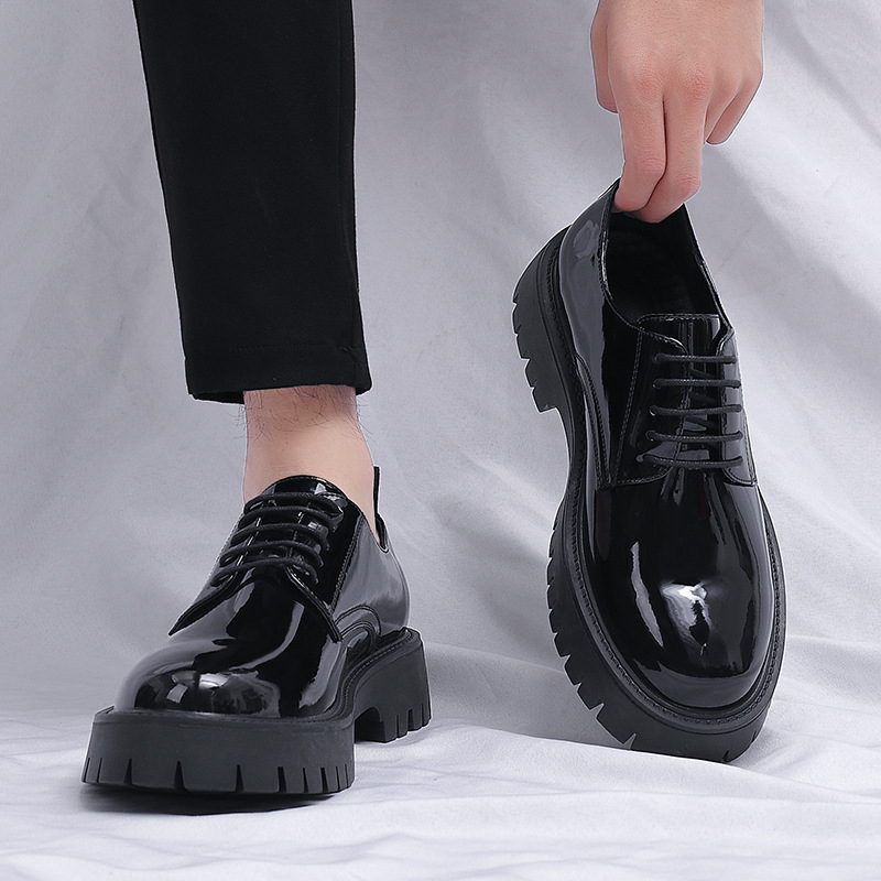 รองเท้าหนังแก้วสีดำแบบผูกเชือก - Men Formal Wear All Black บทวิจารณ์และราคา