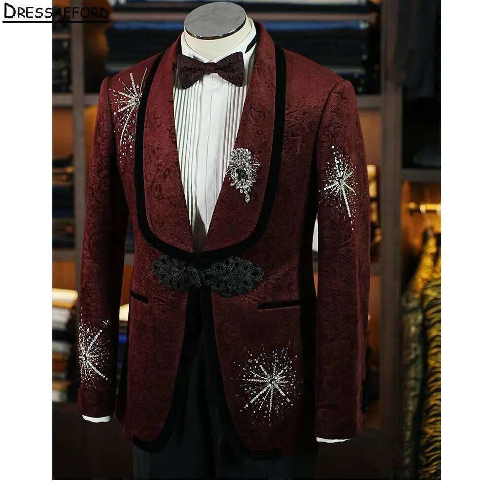 ชุดทักซิโด้สีแดงเข้ม แต่งคริสต - Men Formal Wear Red บทวิจารณ์และราคา