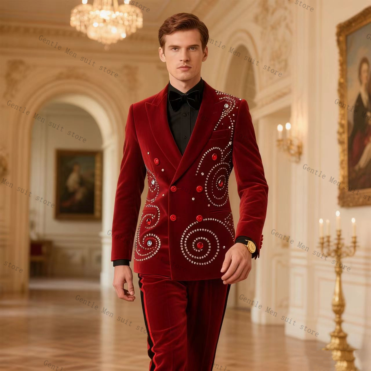 ชุดสูทผู้ชายกำมะหยี่สีแดงคริสต - Men Formal Wear Red บทวิจารณ์และราคา