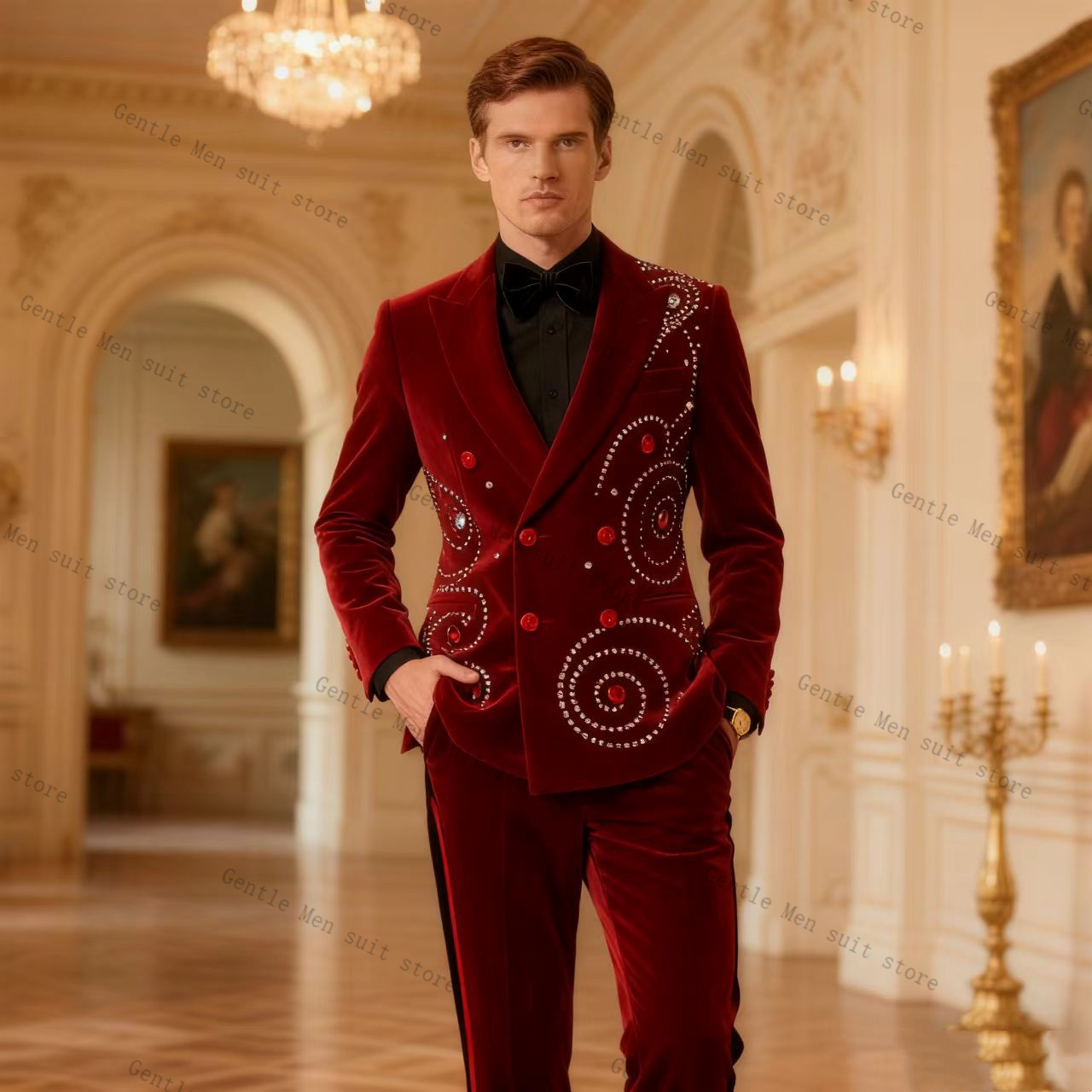 ชุดสูทผู้ชายกำมะหยี่สีแดงคริสต - Men Formal Wear Red บทวิจารณ์และราคา