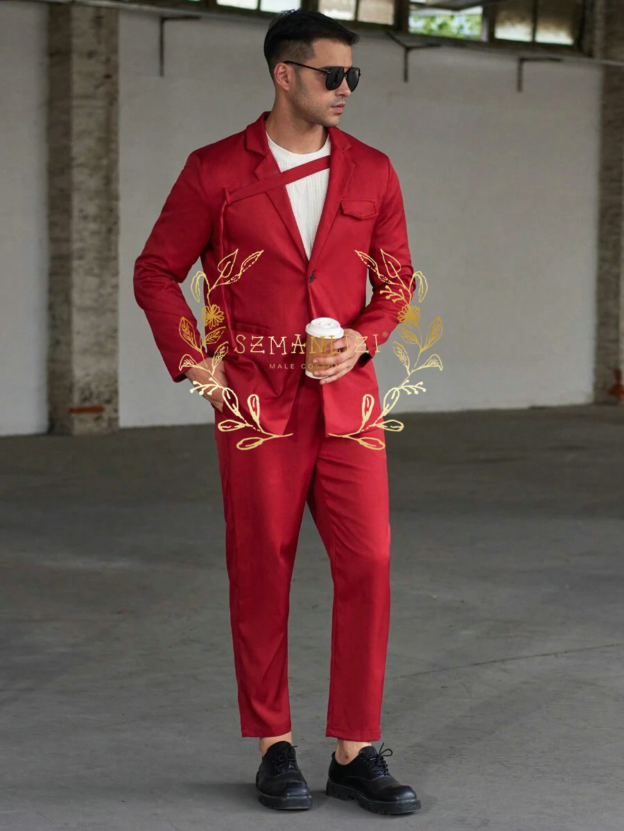 แฟชั่นสบายๆชุดผู้ชายสีแดง Tuxe - Men Formal Wear Red บทวิจารณ์และราคา