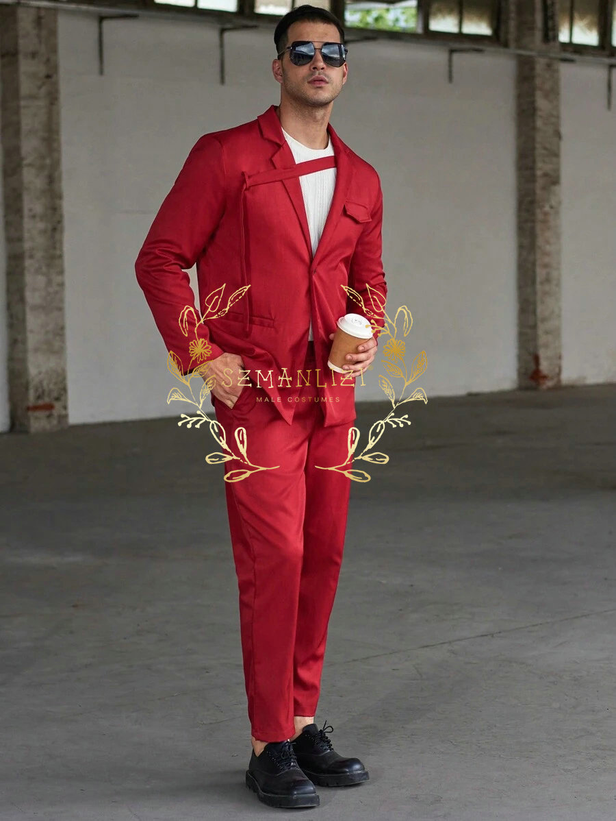 แฟชั่นสบายๆชุดผู้ชายสีแดง Tuxe - Men Formal Wear Red บทวิจารณ์และราคา